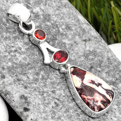 Natural Indian Blanket Jasper & Garnet Pendant P-1362 SDP107576