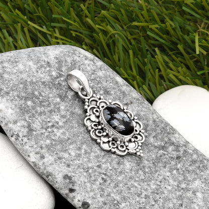 Natural Snow Flake Obsidian Pendant P-1214 SDP107598