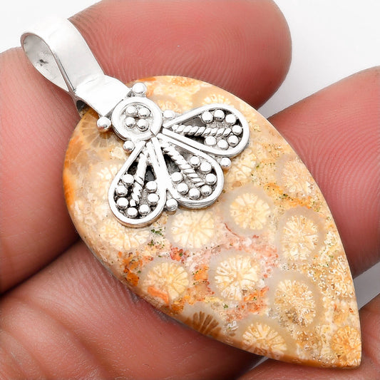 Natural Flower Fossil Coral Pendant P-1469 SDP107627