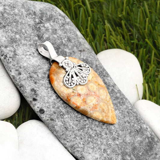 Natural Flower Fossil Coral Pendant P-1469 SDP107627