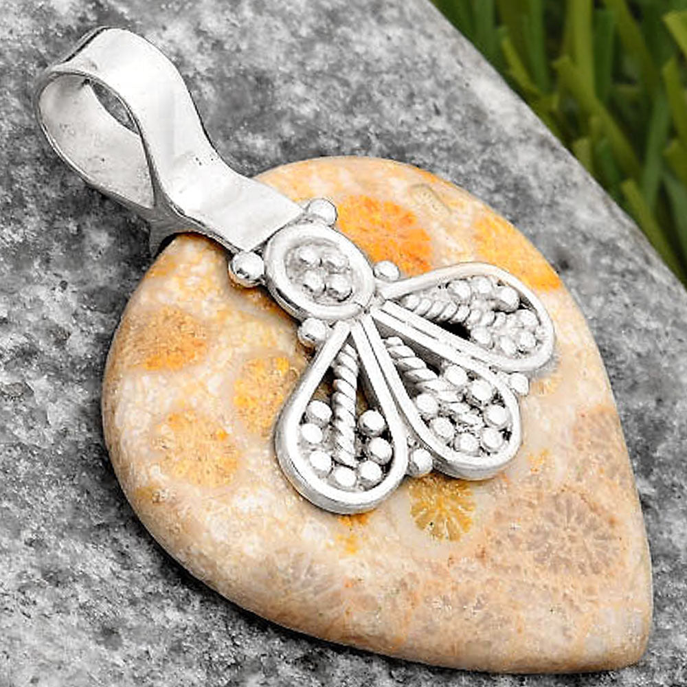 Natural Flower Fossil Coral Pendant P-1469 SDP107636