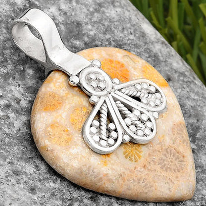 Natural Flower Fossil Coral Pendant P-1469 SDP107636