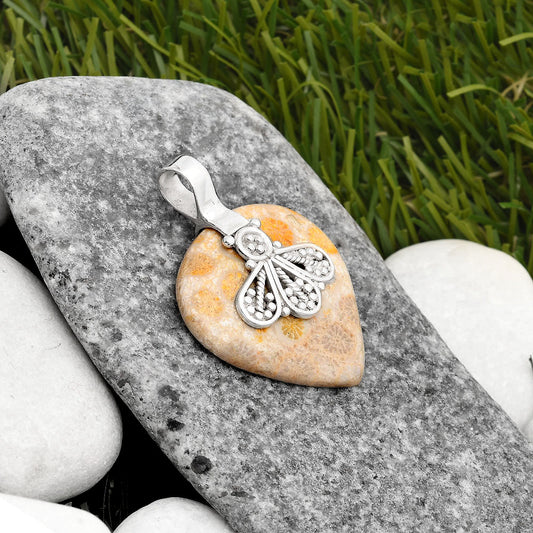 Natural Flower Fossil Coral Pendant P-1469 SDP107636