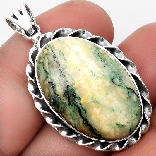 Natural Tree Weed Moss Agate - India Pendant P-1081 SDP107695