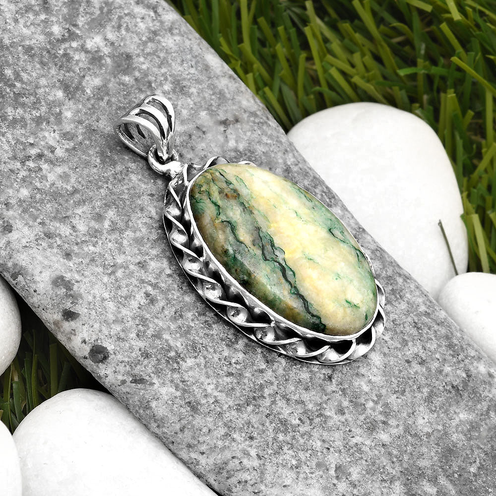 Natural Tree Weed Moss Agate - India Pendant P-1081 SDP107695