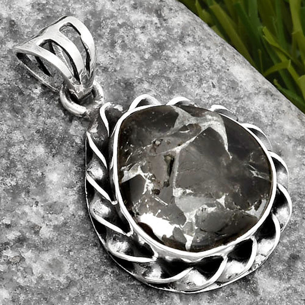 Natural Obsidian And Zinc Pendant P-1081 SDP107991