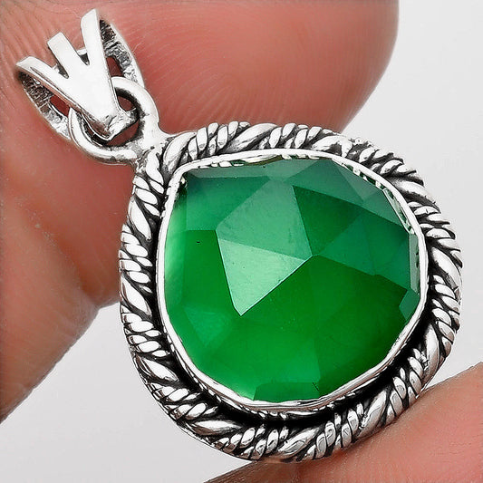 Faceted Natural Green Onyx Pendant P-1074 SDP108076