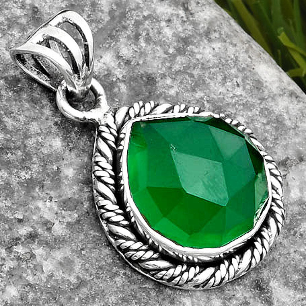 Faceted Natural Green Onyx Pendant P-1074 SDP108076