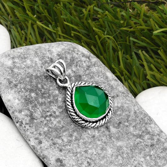 Faceted Natural Green Onyx Pendant P-1074 SDP108076