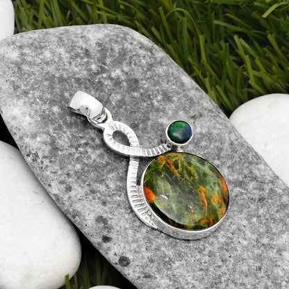 Turkish Rainforest Chrysocolla & Black Ethiopian Opal Pendant P-1111 SDP108168