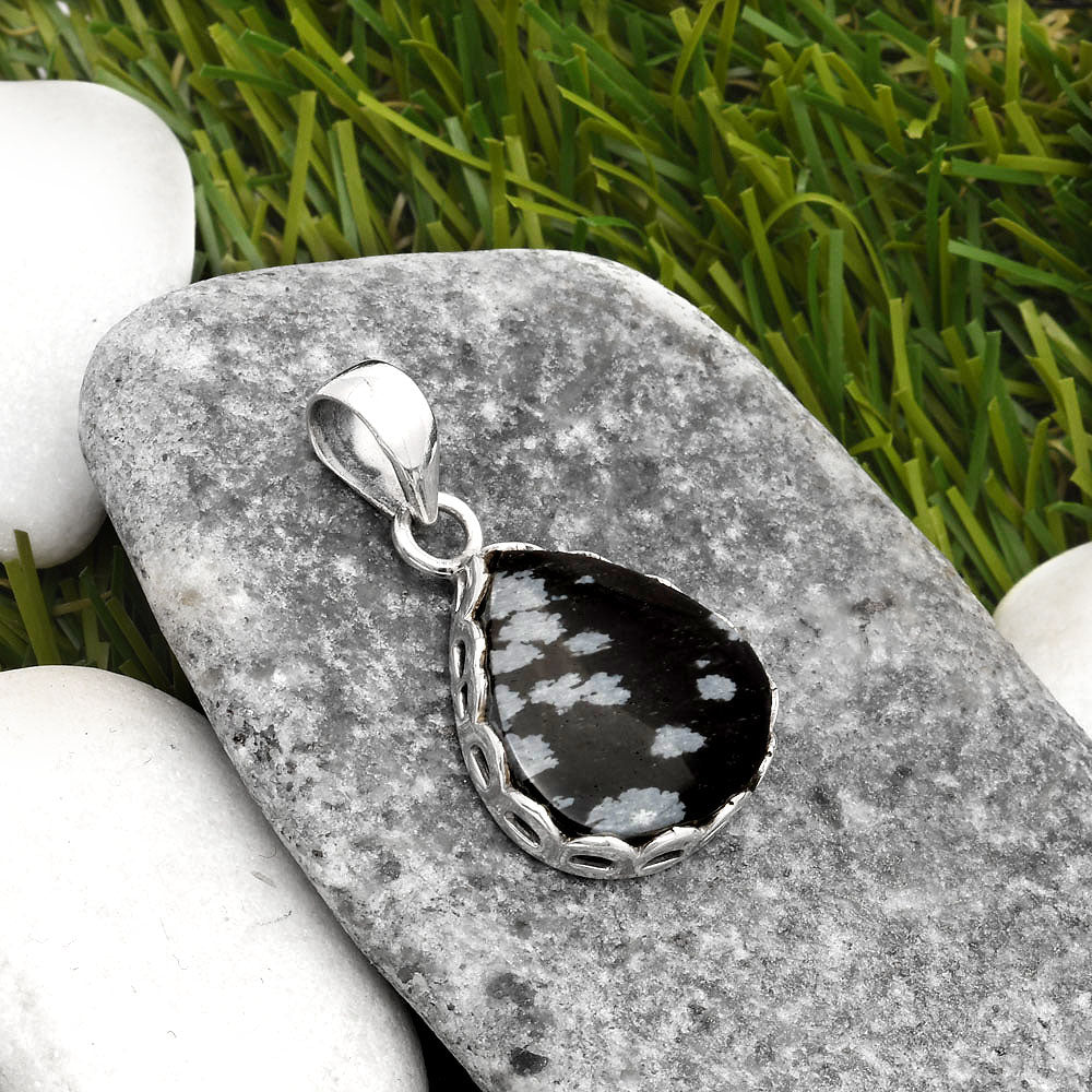 Natural Snow Flake Obsidian Pendant P-1637 SDP108171