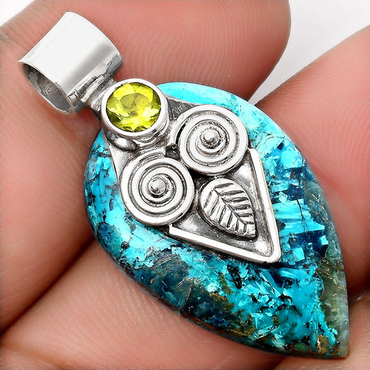 Natural Azurite Chrysocolla & Peridot Pendant P-1649 SDP108177