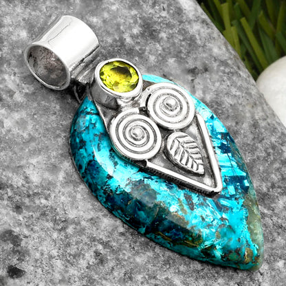 Natural Azurite Chrysocolla & Peridot Pendant P-1649 SDP108177
