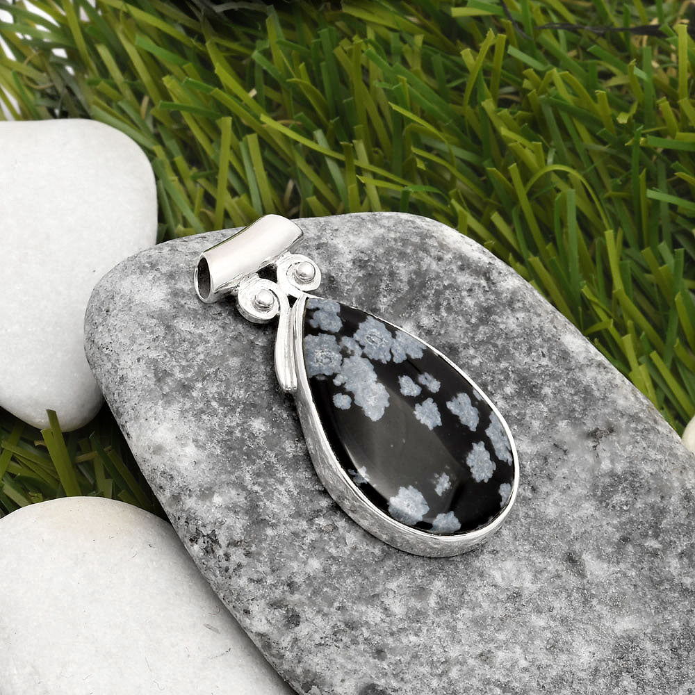 Natural Snow Flake Obsidian Pendant P-1597 SDP108181