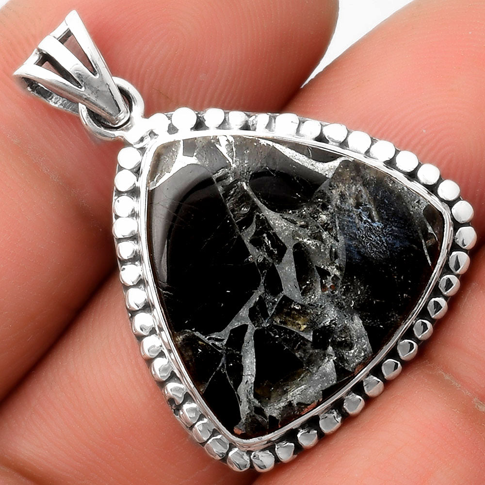 Natural Obsidian And Zinc Pendant P-1052 SDP108893