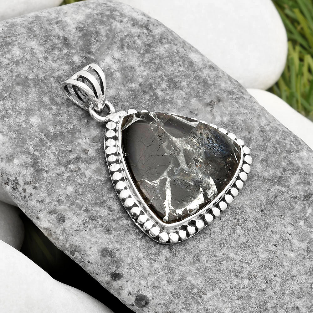 Natural Obsidian And Zinc Pendant P-1052 SDP108893