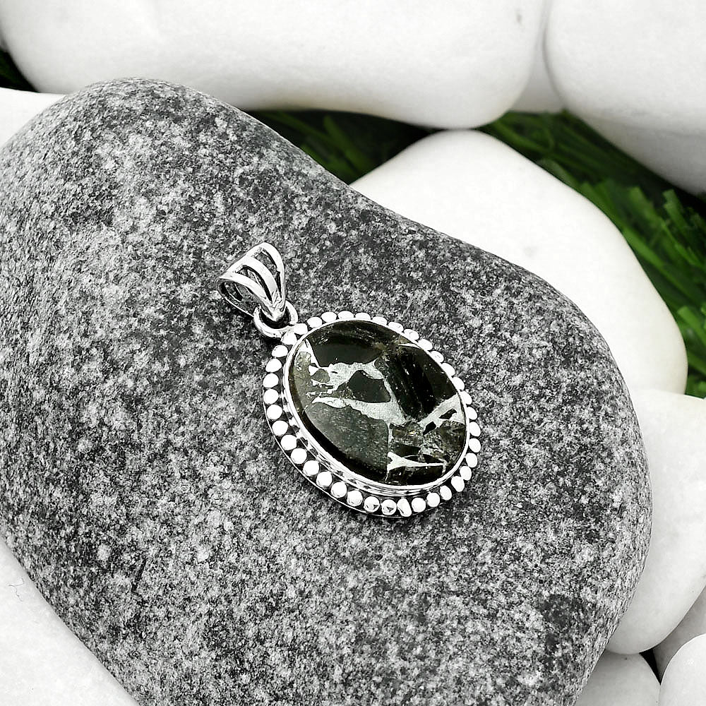 Natural Obsidian And Zinc Pendant P-1052 SDP108939