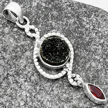 Natural Black Druzy & Garnet Pendant P-1115 SDP109498