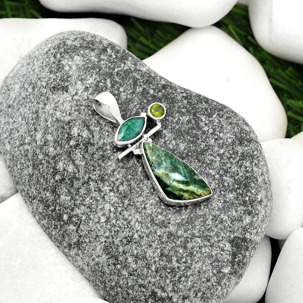 Larsonite Jasper, Emerald Quartz & Peridot Pendant P-1708 SDP109542