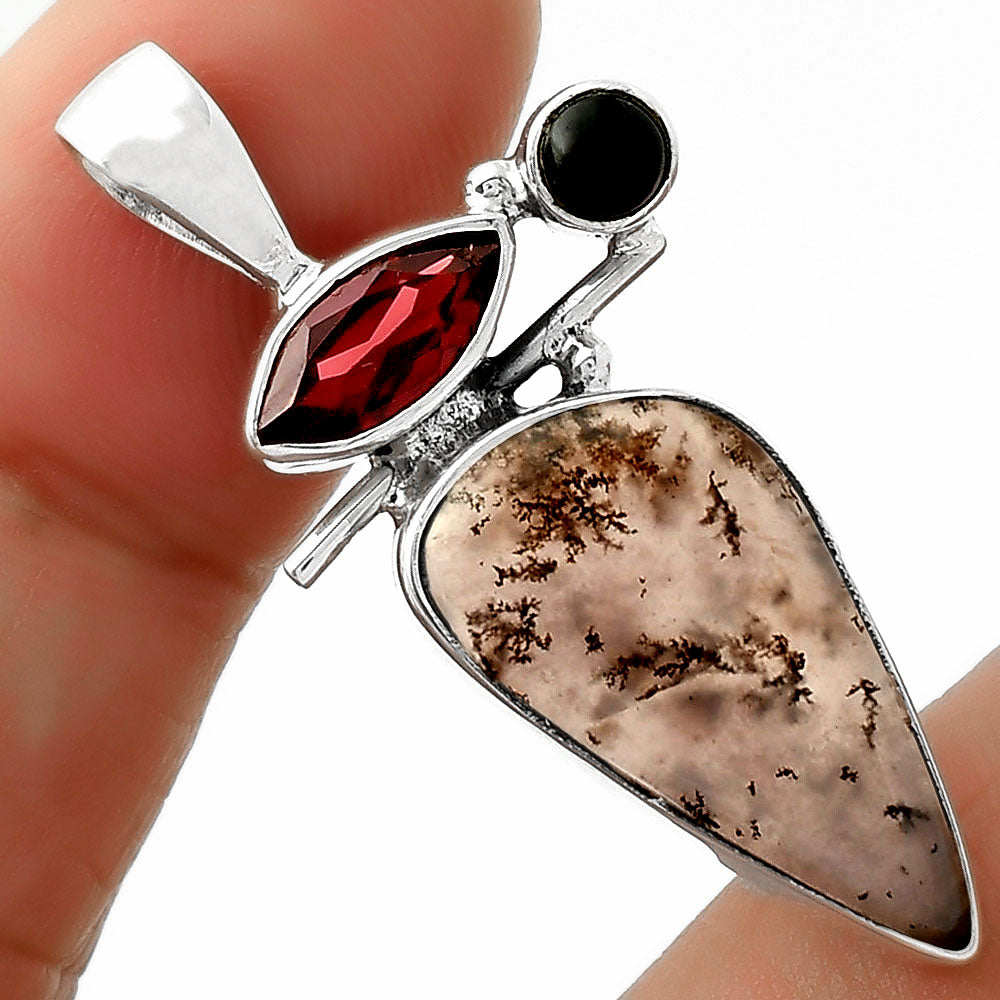 Amethyst Sage Agate, Garnet & Black Onyx Pendant P-1708 SDP109579