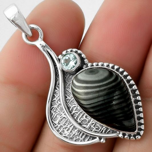 Black Malachite & Sky Blue Topaz Pendant P-1467 SDP109625