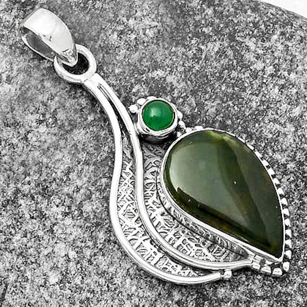 Natural Chrome Chalcedony & Green Onyx Pendant P-1467 SDP109654