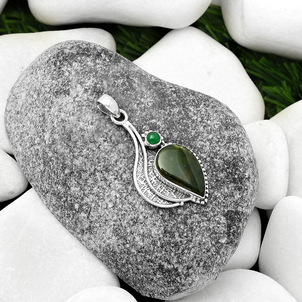Natural Chrome Chalcedony & Green Onyx Pendant P-1467 SDP109654