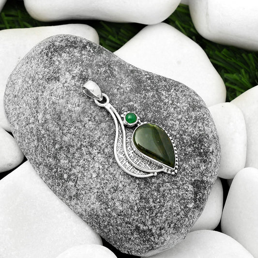Natural Chrome Chalcedony & Green Onyx Pendant P-1467 SDP109654