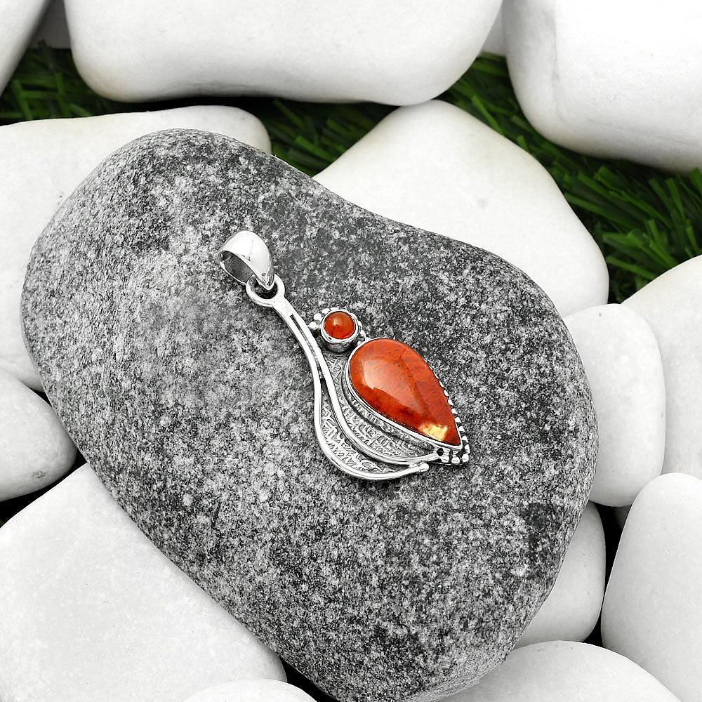 Natural Red Moss Agate & Carnelian Pendant P-1467 SDP109656