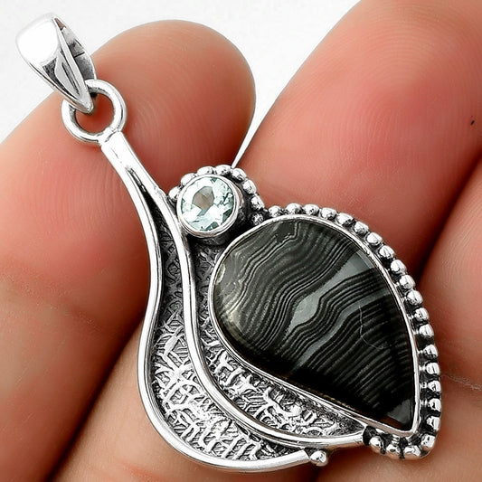 Black Malachite & Sky Blue Topaz Pendant P-1467 SDP109659