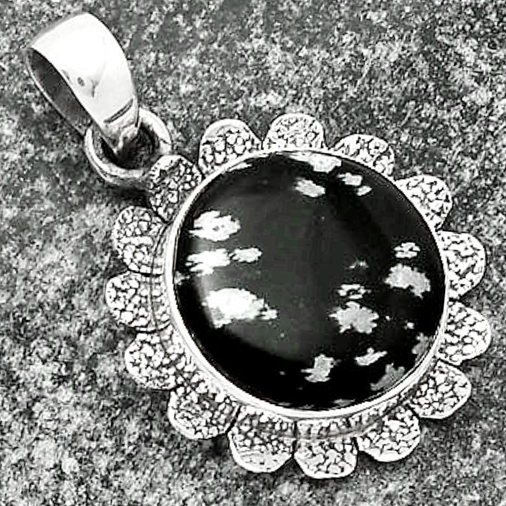 Natural Snow Flake Obsidian Pendant P-1205 SDP109669