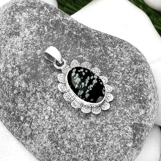 Natural Snow Flake Obsidian Pendant P-1205 SDP109687