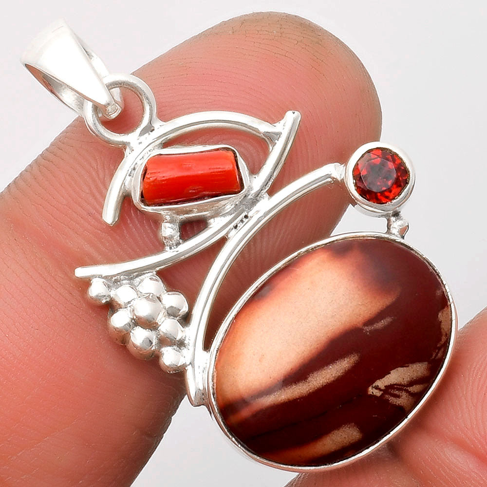 Indian Paint Gemstone, Coral Stick & Garnet Pendant P-1704 SDP109727