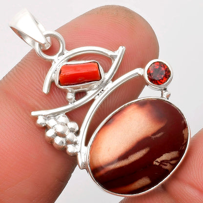Indian Paint Gemstone, Coral Stick & Garnet Pendant P-1704 SDP109727