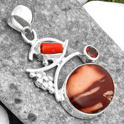 Indian Paint Gemstone, Coral Stick & Garnet Pendant P-1704 SDP109727