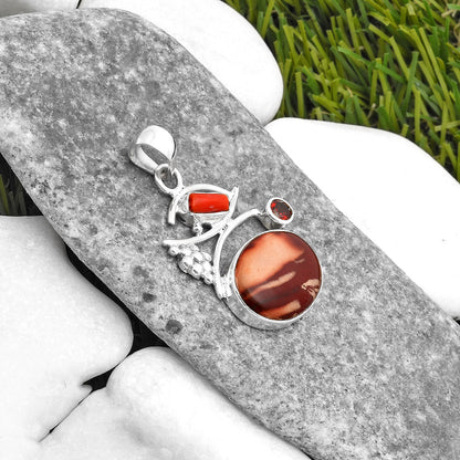 Indian Paint Gemstone, Coral Stick & Garnet Pendant P-1704 SDP109727