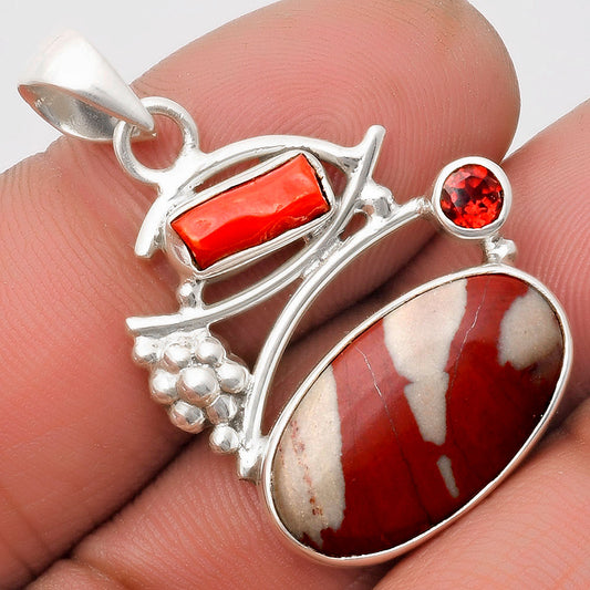 Noreena Jasper, Coral Stick & Garnet Pendant P-1704 SDP109755