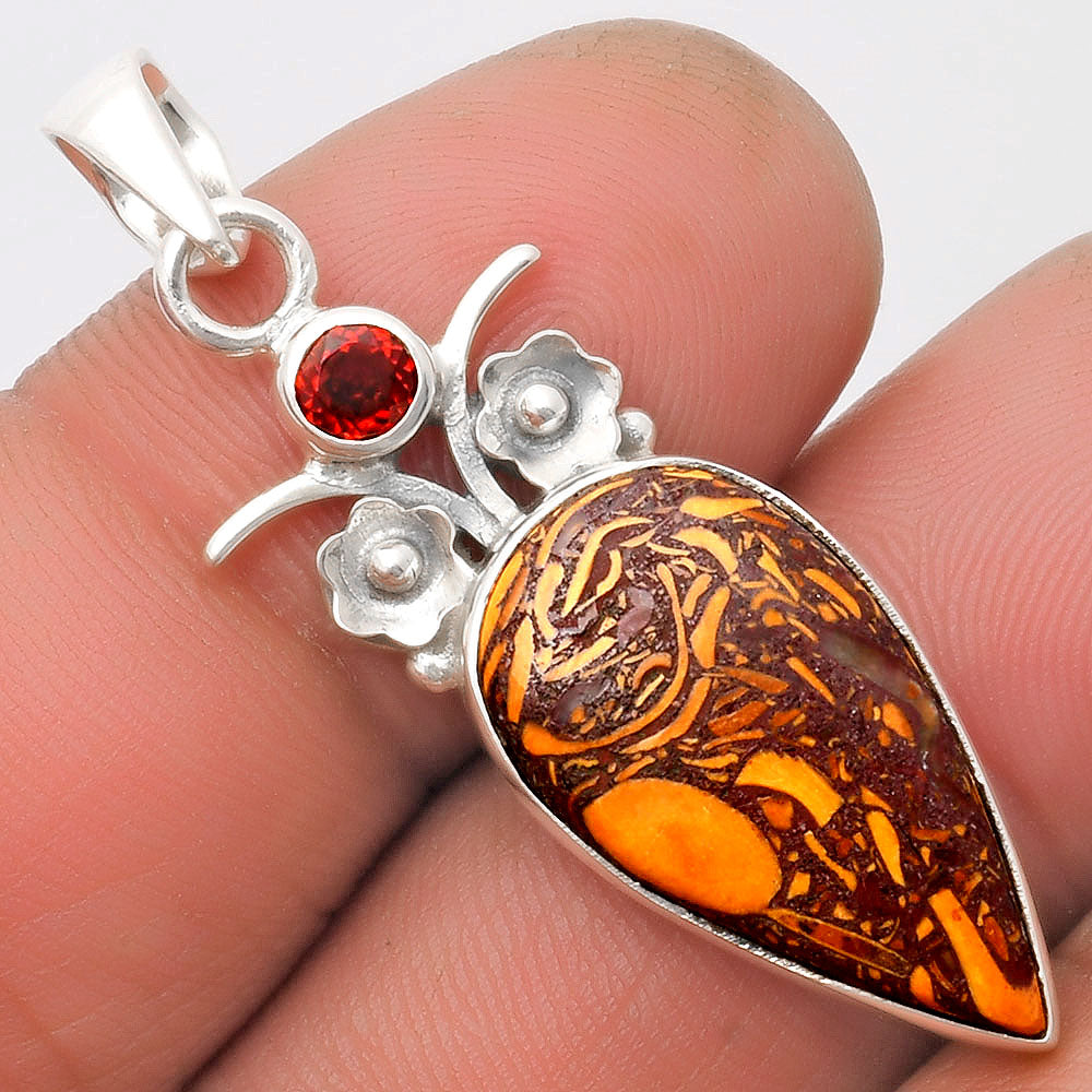 Coquina Fossil Jasper India & Garnet Pendant P-1695 SDP109764