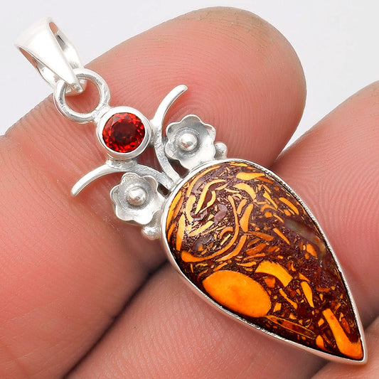 Coquina Fossil Jasper India & Garnet Pendant P-1695 SDP109764