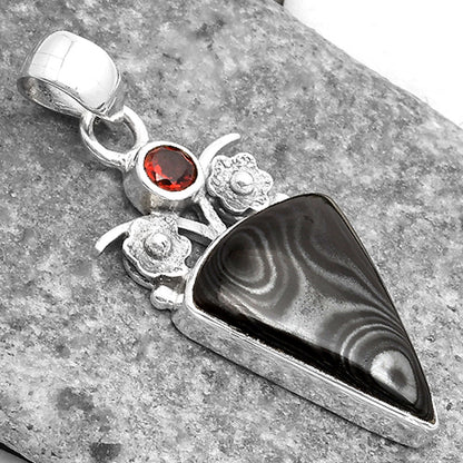 Crown Of Silver Psilomelane - Black Malachite & Garnet Pendant P-1695 SDP109771