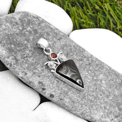 Crown Of Silver Psilomelane - Black Malachite & Garnet Pendant P-1695 SDP109771