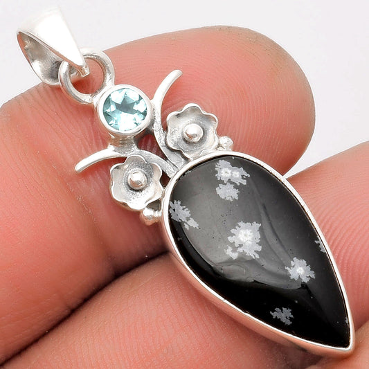 Snow Flake Obsidian & Sky Blue Topaz Pendant P-1695 SDP109774