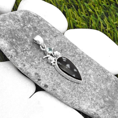 Snow Flake Obsidian & Sky Blue Topaz Pendant P-1695 SDP109774