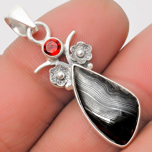 Crown Of Silver Psilomelane - Black Malachite & Garnet Pendant P-1695 SDP109775