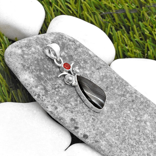 Crown Of Silver Psilomelane - Black Malachite & Garnet Pendant P-1695 SDP109775