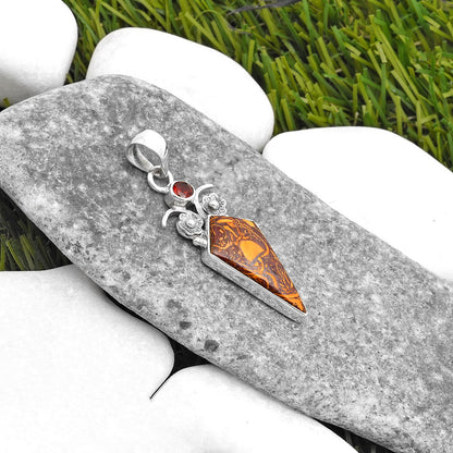 Coquina Fossil Jasper India & Garnet Pendant P-1695 SDP109781