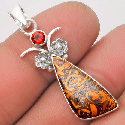 Coquina Fossil Jasper India & Garnet Pendant P-1695 SDP109788