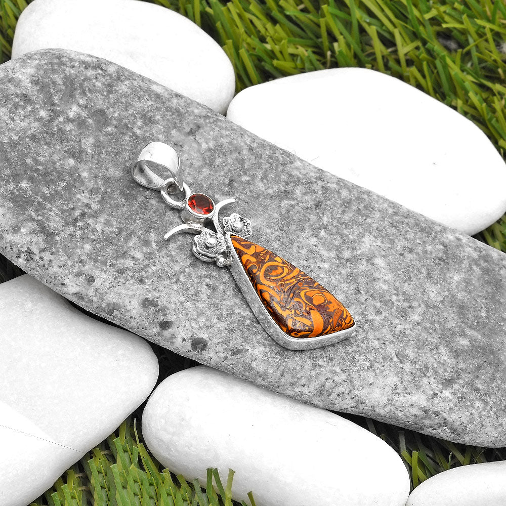 Coquina Fossil Jasper India & Garnet Pendant P-1695 SDP109788