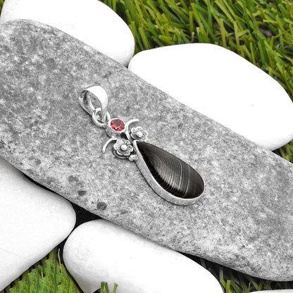 Crown Of Silver Psilomelane - Black Malachite & Garnet Pendant P-1695 SDP109793