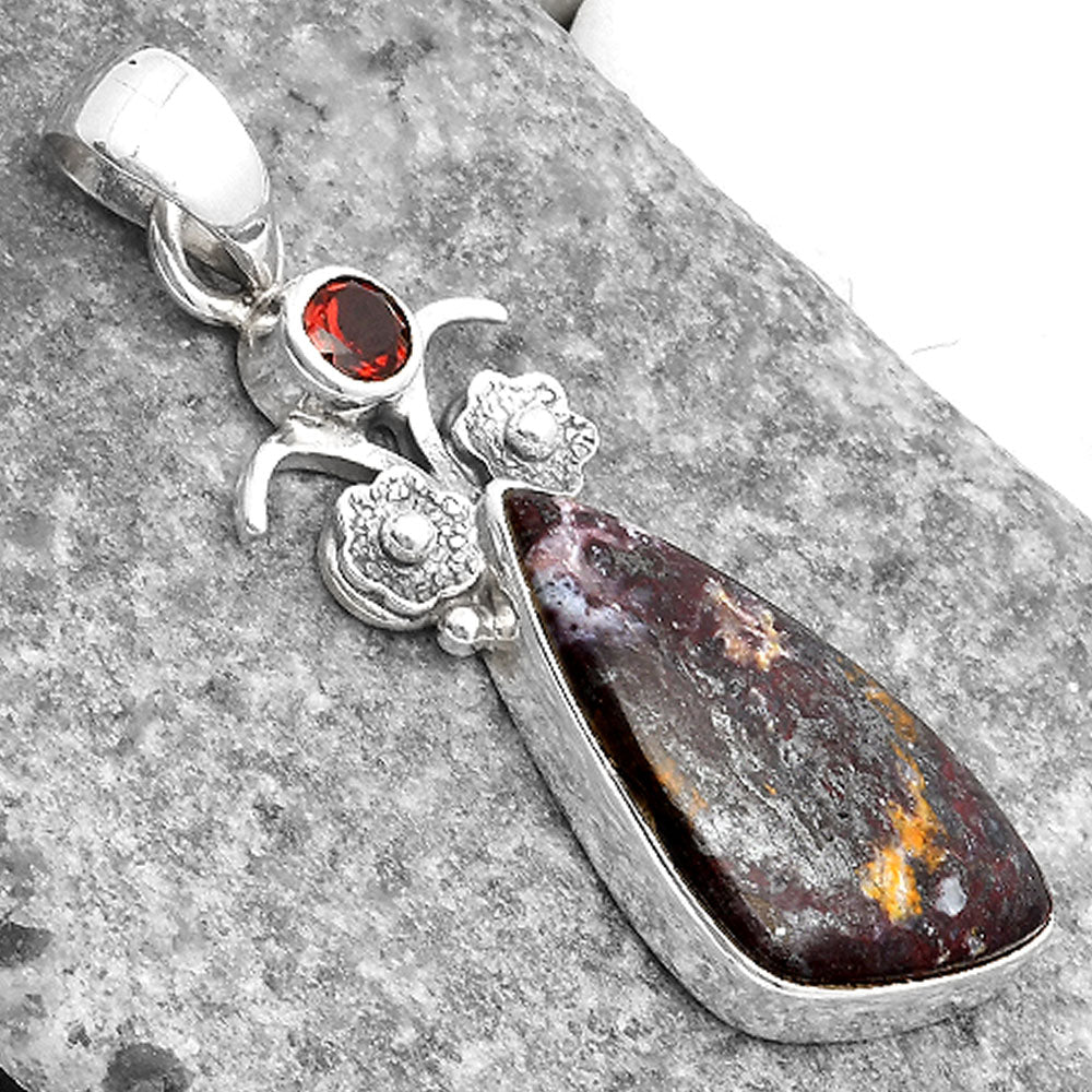 Natural Indian Blanket Jasper & Garnet Pendant P-1695 SDP109794